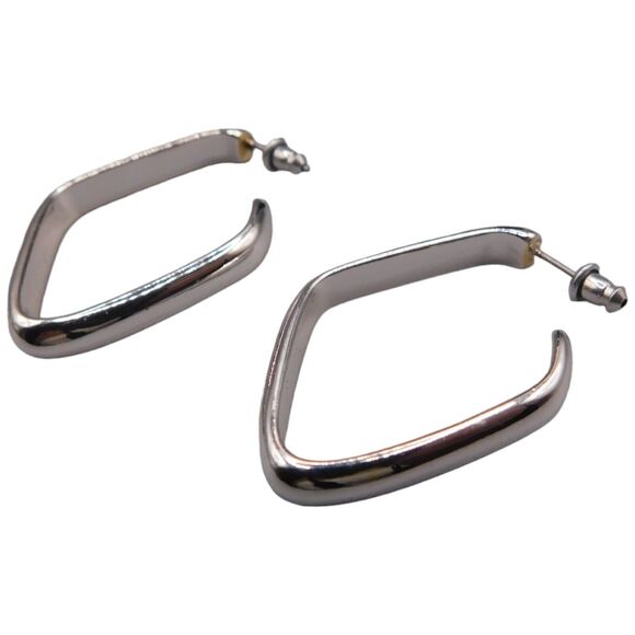 Pierced Earrings Modern Geometric Hoop Open Work Dangle Silver Tone Jewelry - Picture 1 of 7